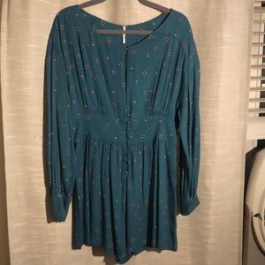 FREE PEOPLE teal long sleeve romper